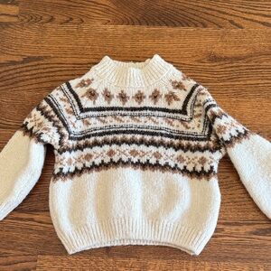Zara Cream and Brown Knit Sweater